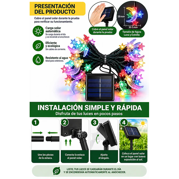 Luces Navidad Guirnalda Led Solares De 6.5 Metros Multicolor 5
