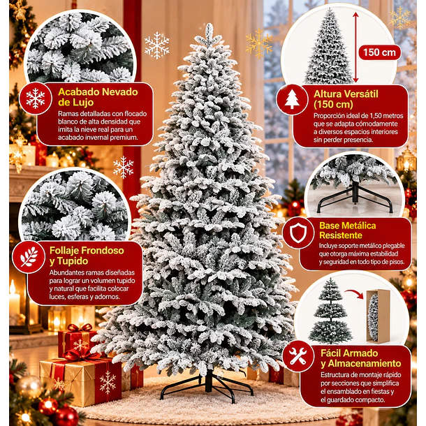 Árbol De Navidad Artificial Nevado 150 Cm Pino De Lujo 5