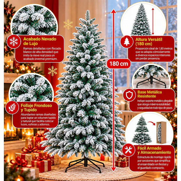 Árbol De Navidad Artificial Nevado 180 Cm Pino De Lujo 3