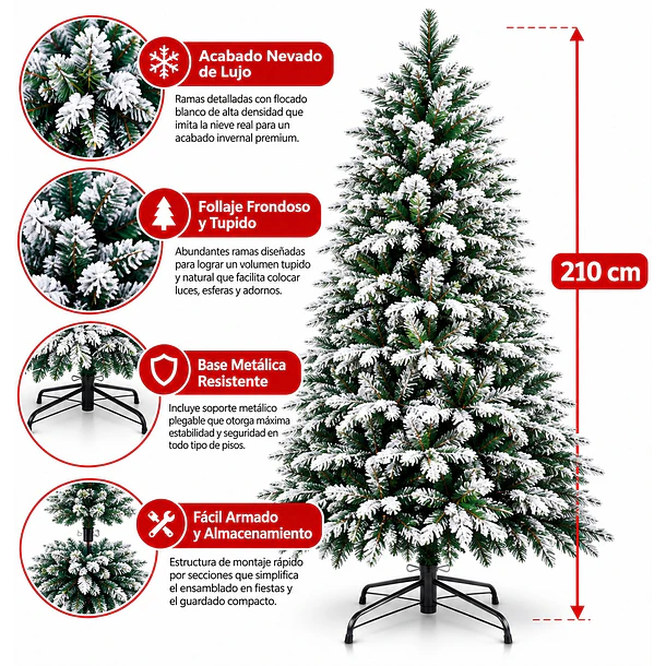Árbol De Navidad Artificial Nevado 210 Cm Pino De Lujo 4