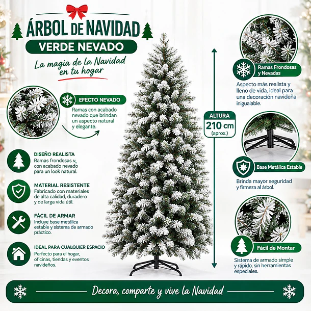 Árbol De Navidad Artificial Nevado 210 Cm Pino De Lujo 5