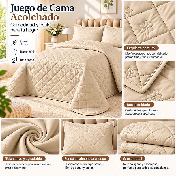 Cubrecama + 2 Fundas Acolchado Hipoalergénico 230x250 2p 13