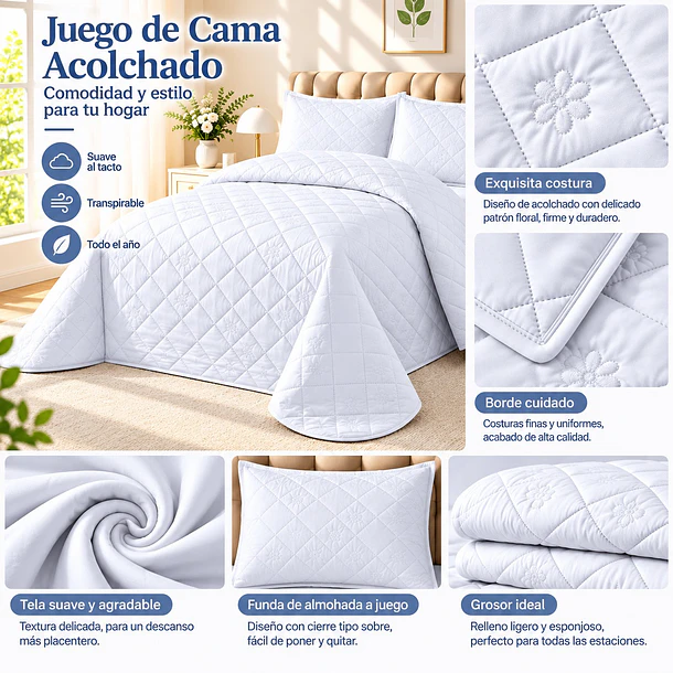 Cubrecama + 2 Fundas Acolchado Hipoalergénico 230x250 2p 15
