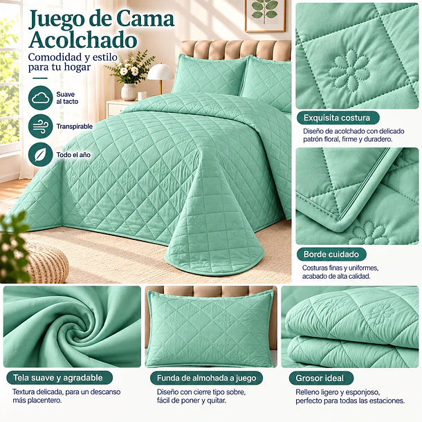 Cubrecama + 2 Fundas Acolchado Hipoalergénico 230x250 2p 7