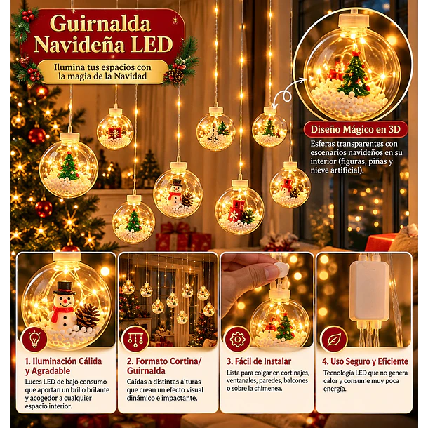 Guirnalda De Luces Led Navideña Con Esferas 3d De 3 Metros 3