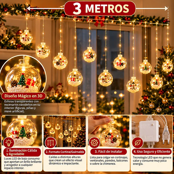 Guirnalda De Luces Led Navideña Con Esferas 3d De 3 Metros 5