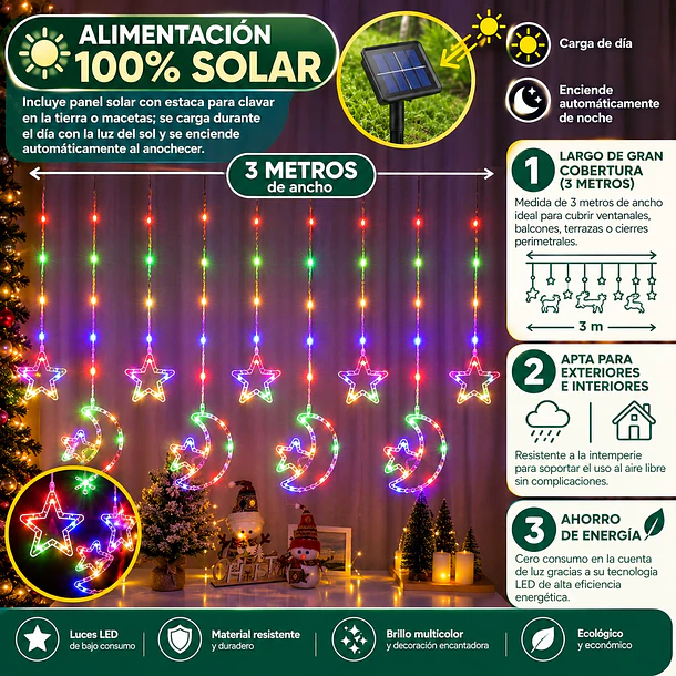Guirnaldas De Luces Led Solar 3 Metros Figuras Navideñas 8