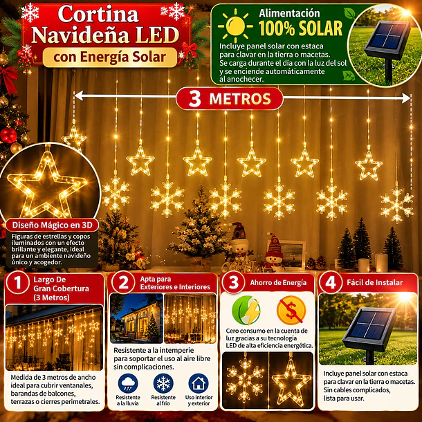 Guirnaldas De Luces Led Solar 3 Metros Figuras Navideñas 14