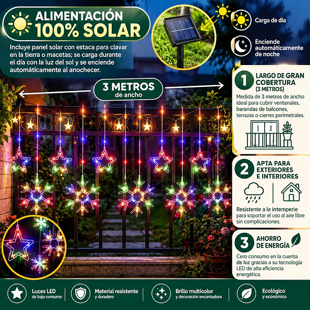 Guirnaldas De Luces Led Solar 3 Metros Figuras Navideñas 17
