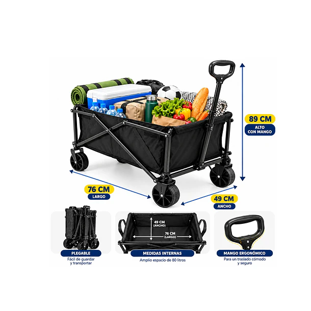 Carrito  Plegable 80 Litros con Ruedas Giratorias y Mango  Ergonómico 4