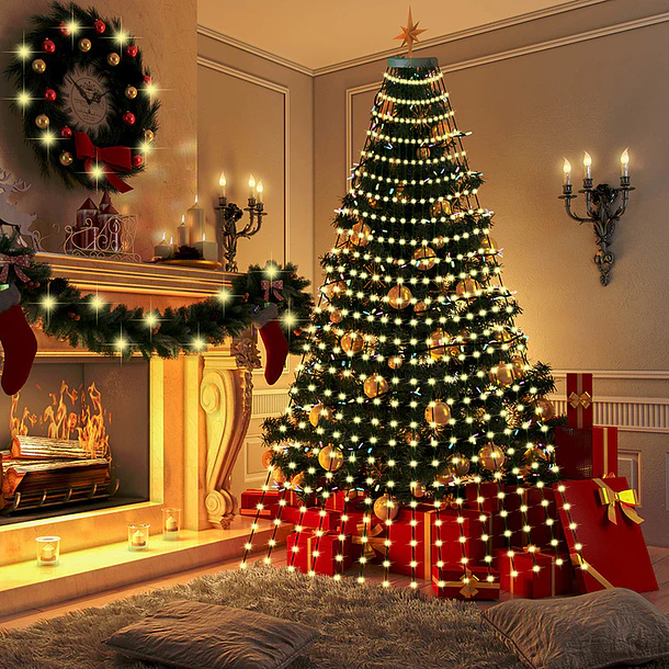 Luces Cascada Led Con Anillo Para Árbol De Navidad 1.6m 3