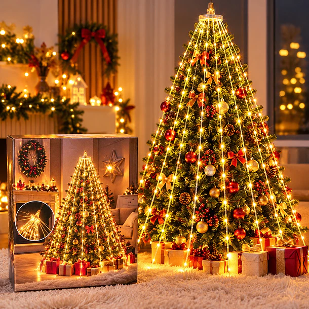 Luces Cascada Led Con Anillo Para Árbol De Navidad 1.6m 4