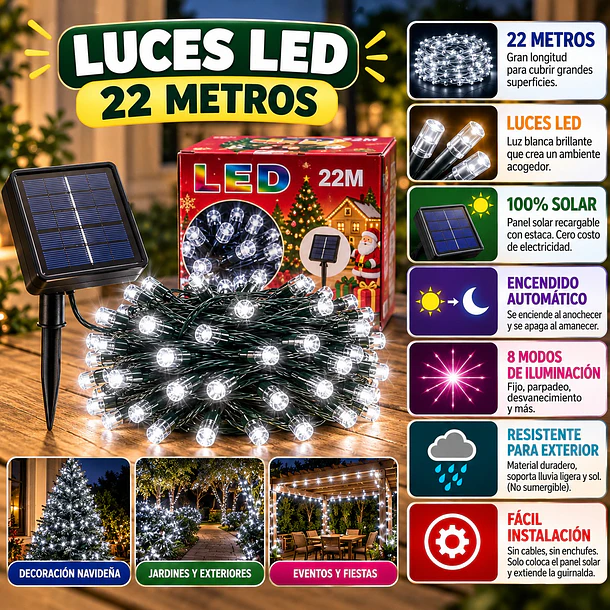 Luces De Navidad Led Blanco Frio Guirnalda Led De 22 Metros 5