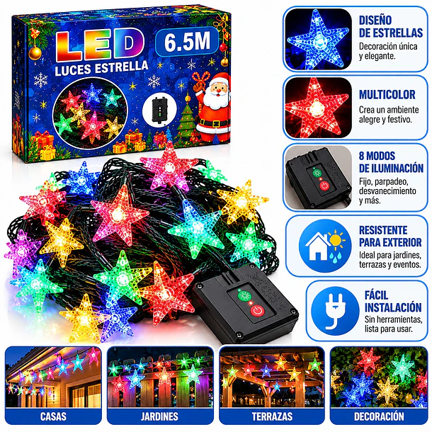 Luces Navidad Figuras Guirnalda Led Solares De 6.5 Metros 7