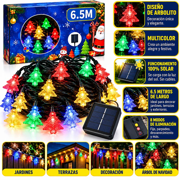 Luces Navidad Figuras Guirnalda Led Solares De 6.5 Metros 9
