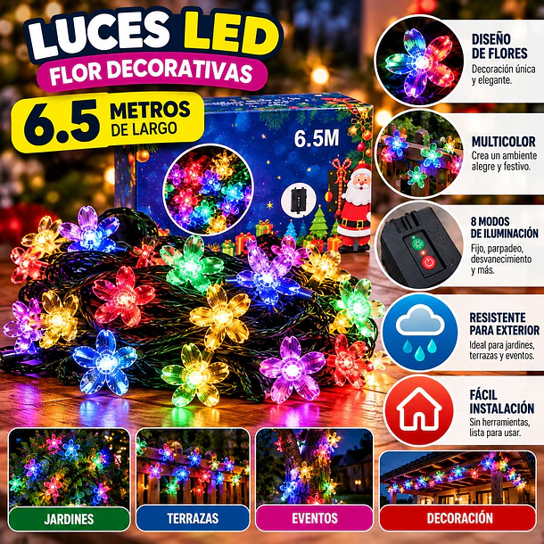 Luces Navidad Figuras Guirnalda Led Solares De 6.5 Metros 10