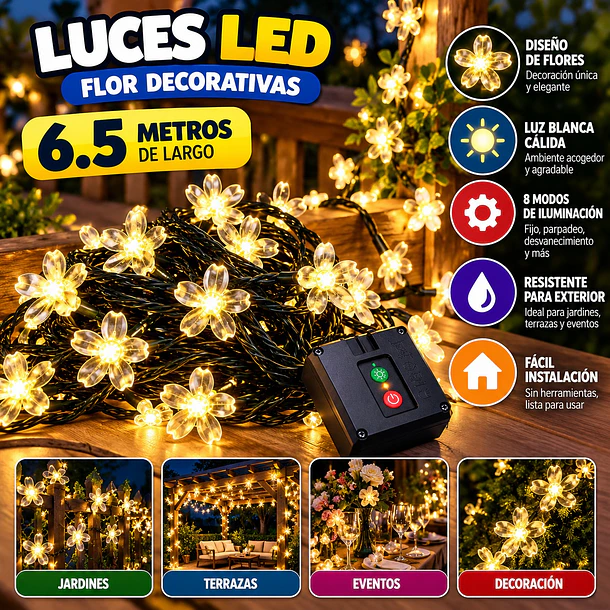 Luces Navidad Figuras Guirnalda Led Solares De 6.5 Metros 12