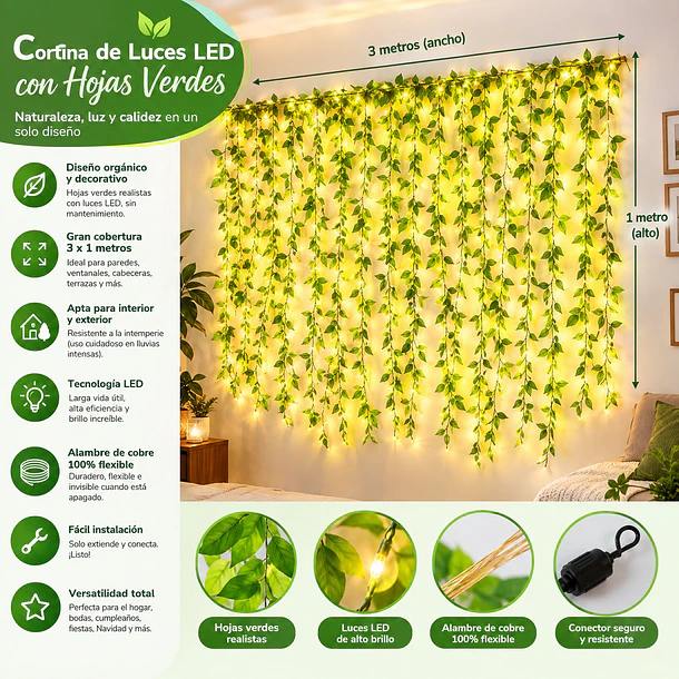 Guirnalda Enredadera Led Con Hojas Artificiales 3m X1m Solar 5