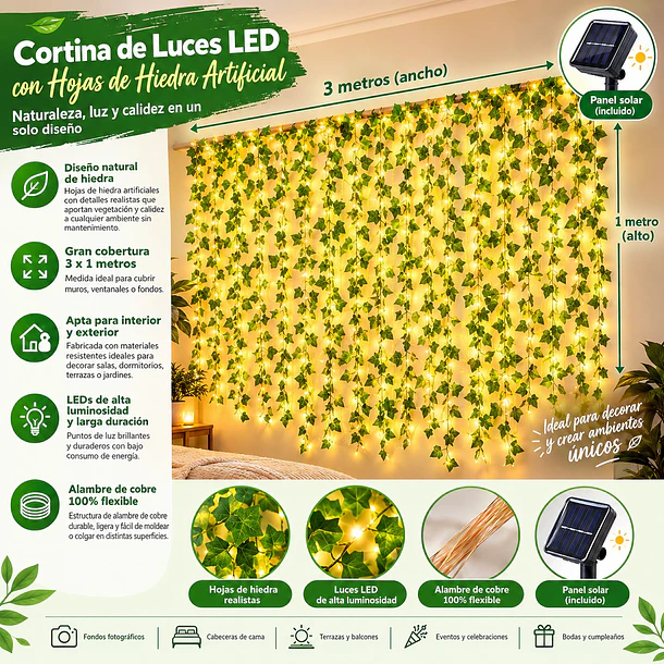 Guirnalda Enredadera Led Hojas De Hiedra Artificial 3m X 1m 4