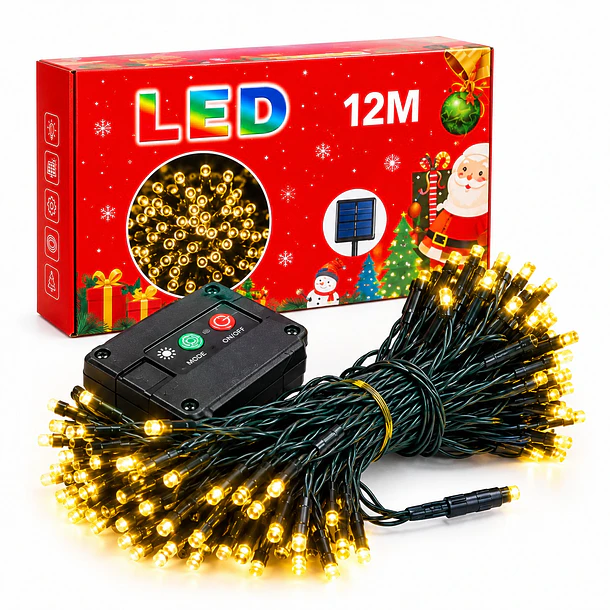 Luces Solares Led Navideñas 12m Guirnalda Exterior Cálida 1