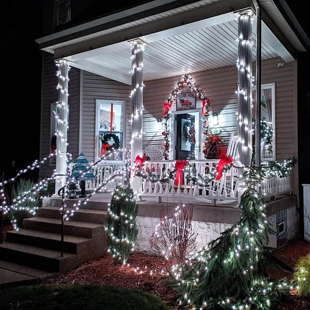 Luces Solares Navideñas 12m Guirnalda Exterior Blanco Frio 4