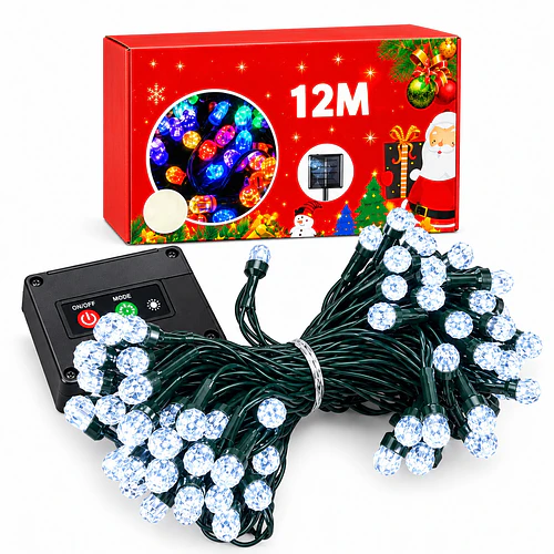 Luces Solares Navideñas 12m Guirnalda Exterior Blanco Frio