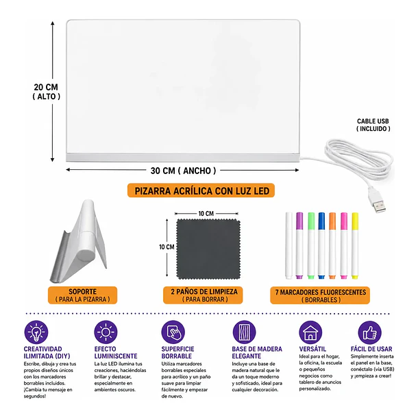 Pizarra De Acrílico Led Con Marcadores Borrables Diy Lamp 3