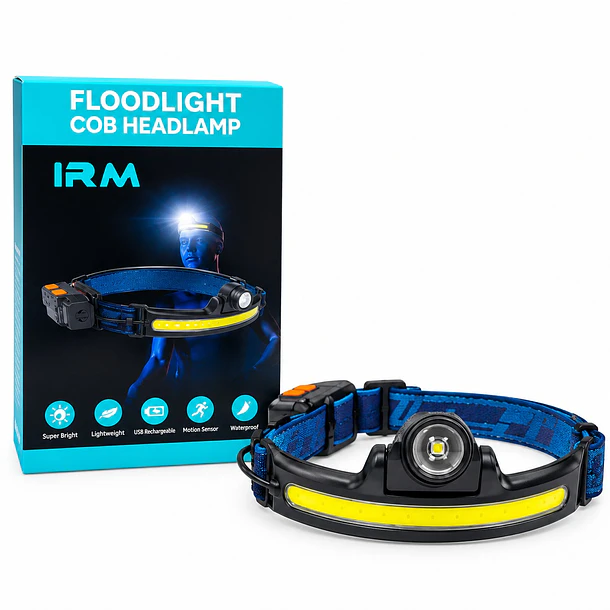 Linterna Frontal LED y COB Recargable IRM: Potencia y Versatilidad Manos Libres 1