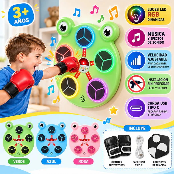 Máquina De Boxeo Infantil De Pared Con Música Luces Led Rgb 4