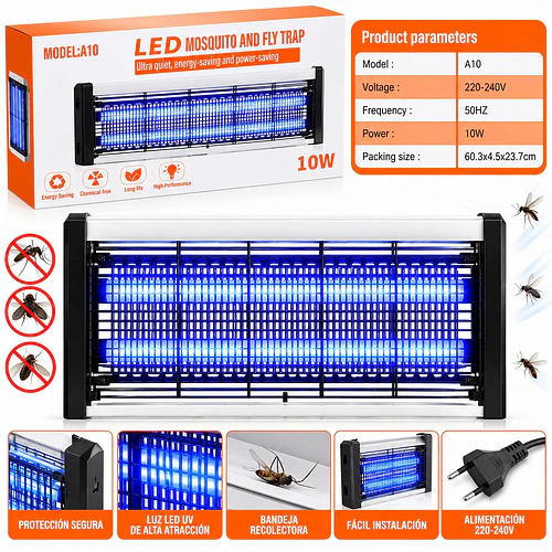Lámpara Mata Insectos Led 10w Trampa Malla Eléctrica A10