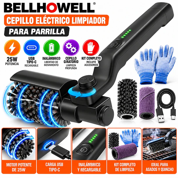 Cepillo Eléctrico Limpiador De Parrilla 25w Recargable - Usb 5
