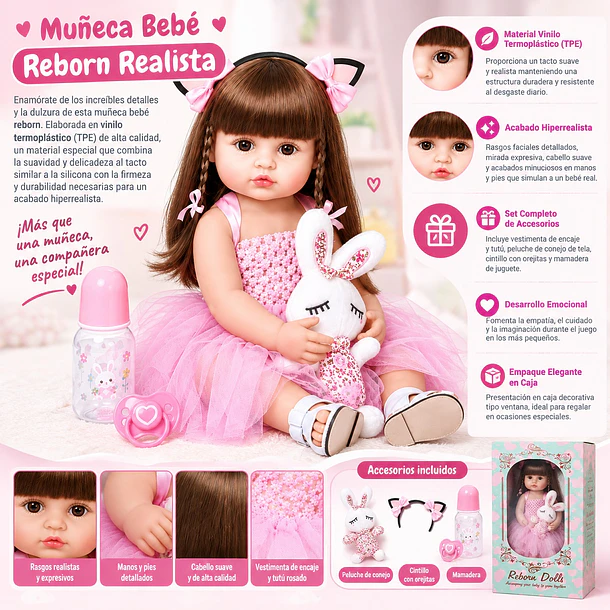 Muñeca Bebé Reborn Realista En Vinilo Termoplástico 50cm 3