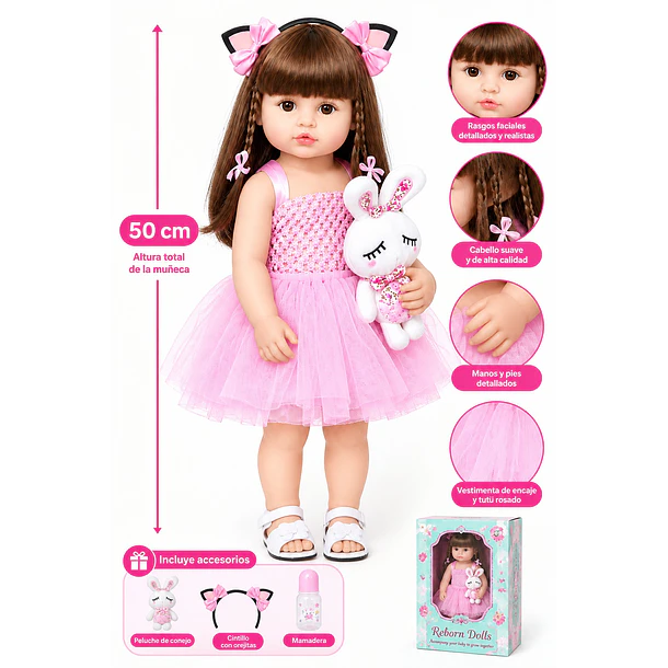 Muñeca Bebé Reborn Realista En Vinilo Termoplástico 50cm 2
