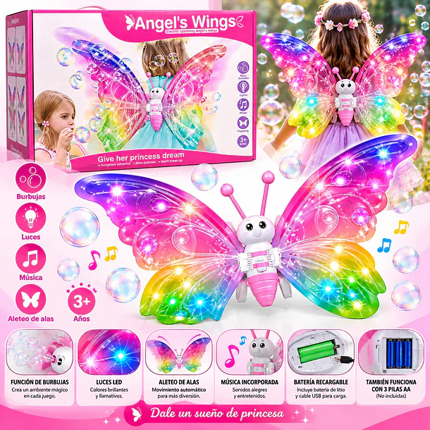 Alas De Mariposa Con Luz Música Y Burbujas Juguetes Disfraz 4