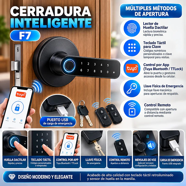 Cerradura Digital Inteligente Smart Lock-f7 Tuya Ttlock 4