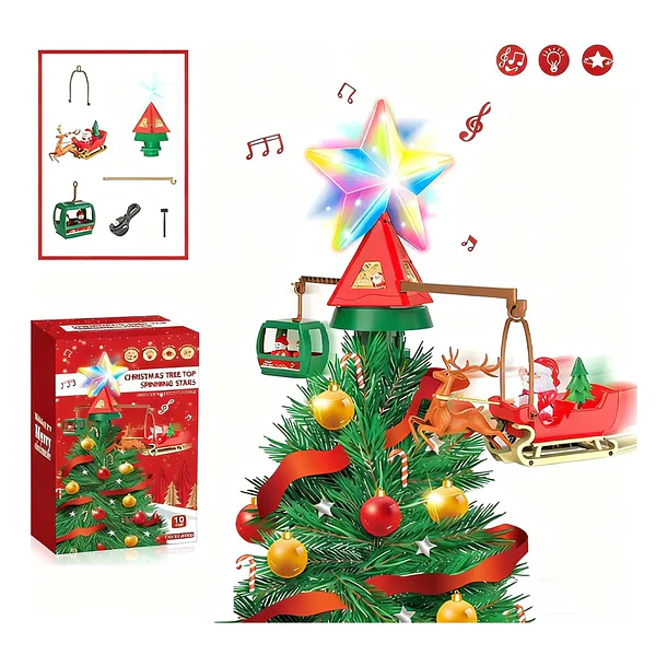 Adorno Para Árbol De Navidad Estrella Led Giratoria Musical 6