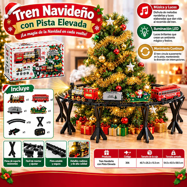 Adorno Tren Navideño Flotante Con Luz, Música Y Humo Real 4