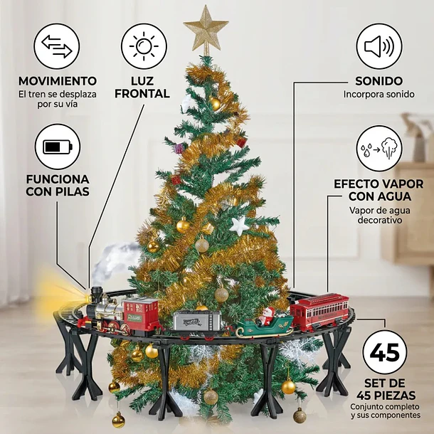 Adorno Tren Navideño Flotante Con Luz, Música Y Humo Real 5