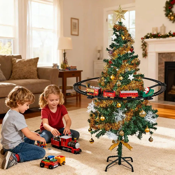Adorno Set De Tren Navideño Vía Elevada O De Base Luz-sonido 4