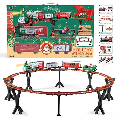 Adorno Tren Navideño Eléctrico Elevado con Luces, Sonido y Vías (270 cm)