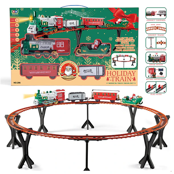 Adorno Tren Navideño Eléctrico Elevado con Luces, Sonido y Vías (270 cm) 1