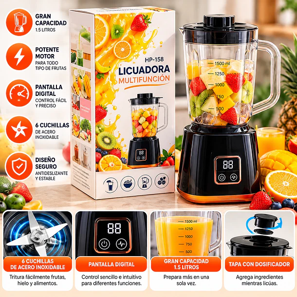 Licuadora Portátil Recargable Usb 600ml Pantalla Led 2