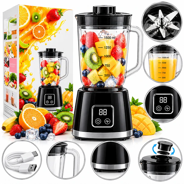 Licuadora Portátil Recargable Usb 600ml Pantalla Led 3