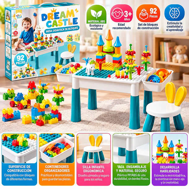 Mesa Didáctica Multifuncional De Bloques Con Silla Infantil 7