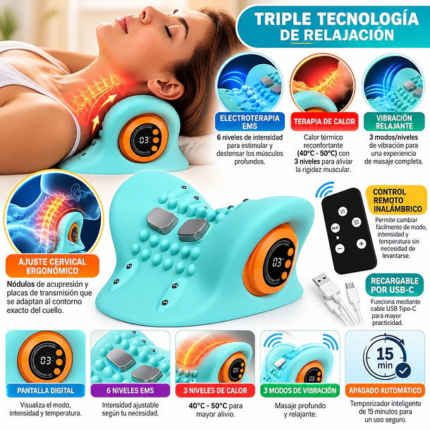 Masajeador Cervical Almohada Con Calor, Electroterapia +usb 2