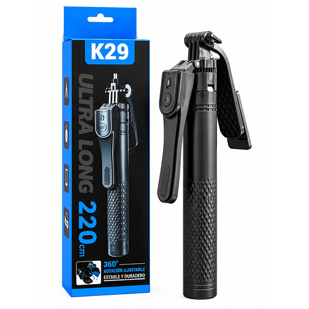 Trípode Y Bastón Selfie Extra Largo K29 (220 Cm) Con Luz y Bluetooth 1
