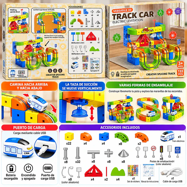 Pista De Carreras 3d Antigravedad Con Tren Eléctrico 133 Pzs 3