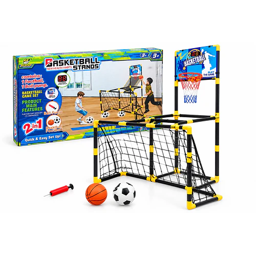 Set Deportivo Infantil 2 en 1 Arco de Fútbol y Aro de Basquetbol con Contador Electrónico