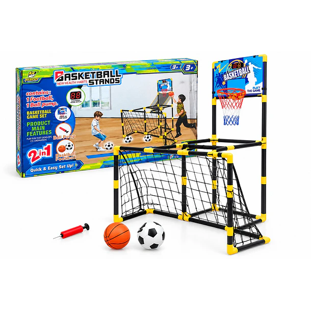 Set Deportivo Infantil 2 en 1 Arco de Fútbol y Aro de Basquetbol con Contador Electrónico 1