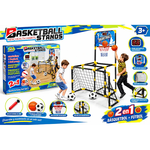Set Deportivo Infantil 2 en 1 Arco de Fútbol y Aro de Basquetbol con Contador Electrónico 4